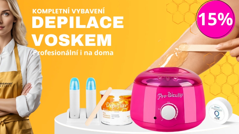 Kompletní sada pro depilaci voskem včetně ohřívače, vosku a příslušenství vhodná pro domácí i profesionální použití.
